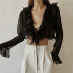 Light Transparent Striped Long Sleeve V-neck Cardigan
