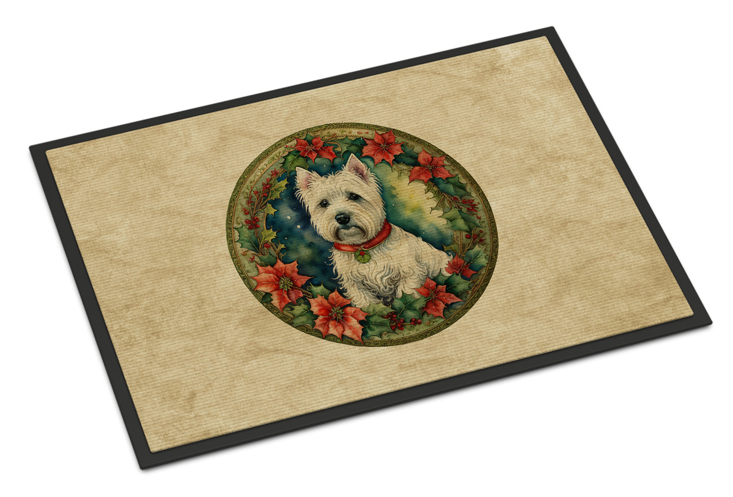Westie Christmas Flowers Doormat