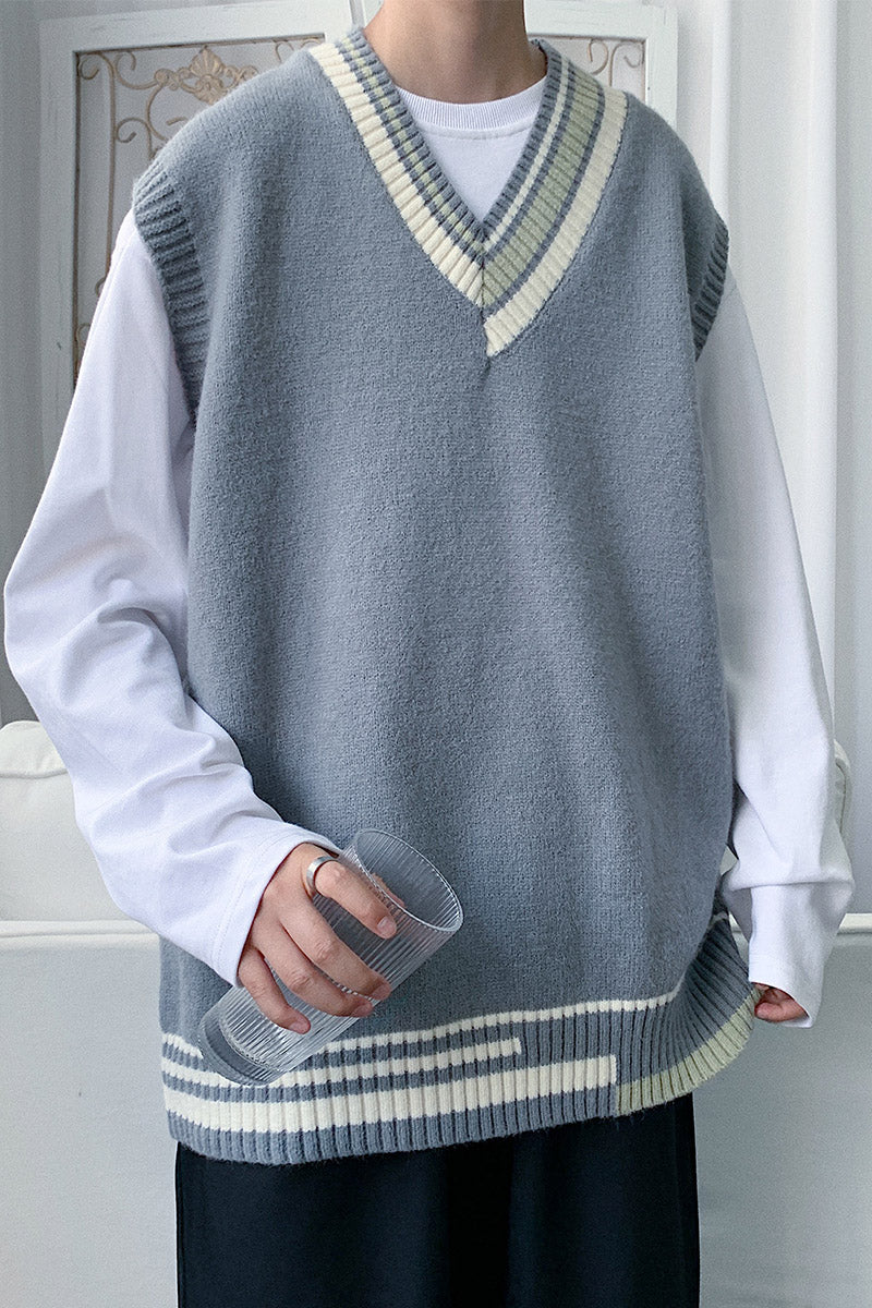 2023 Men's Loose Knit Sweater Vest - Korean Fashion