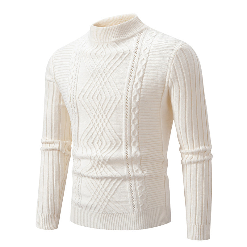 Men's Solid Color Stand Collar Sweater