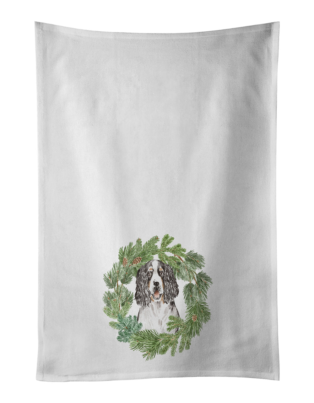 English Springer Spaniel Tricolor Christmas Wreath Kitchen Towel Set of 2