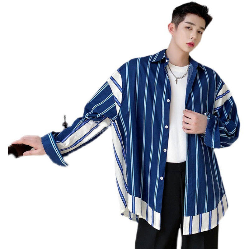 Irregular Color Contrast Stripe Fashion Coat