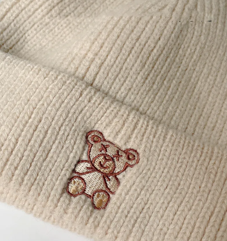 All-Match Bear Knit Hat | Embroidered Cap