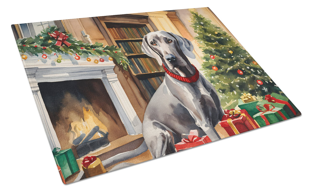Weimaraner Cozy Christmas Glass Cutting Board