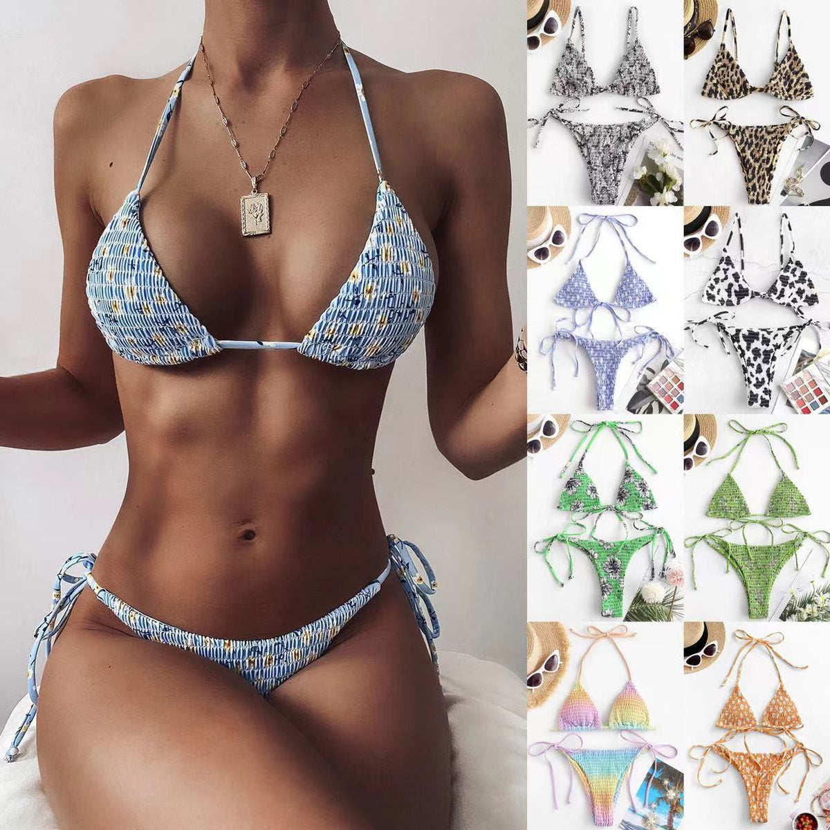 Juntong 2023 New Sexy Ruffled Print Bikini Set