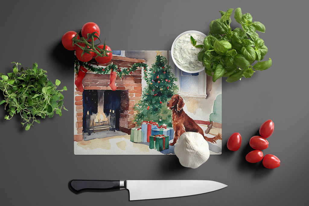 Irish Setter Cozy Christmas Glass Cutting Board
