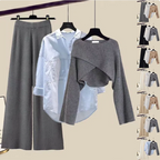 3pcs Knitted Sweater & Wide-Leg Pants Set