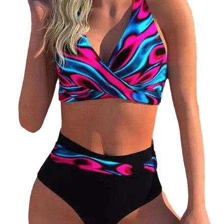 Retro Print High-Waisted Bikini Set for Women