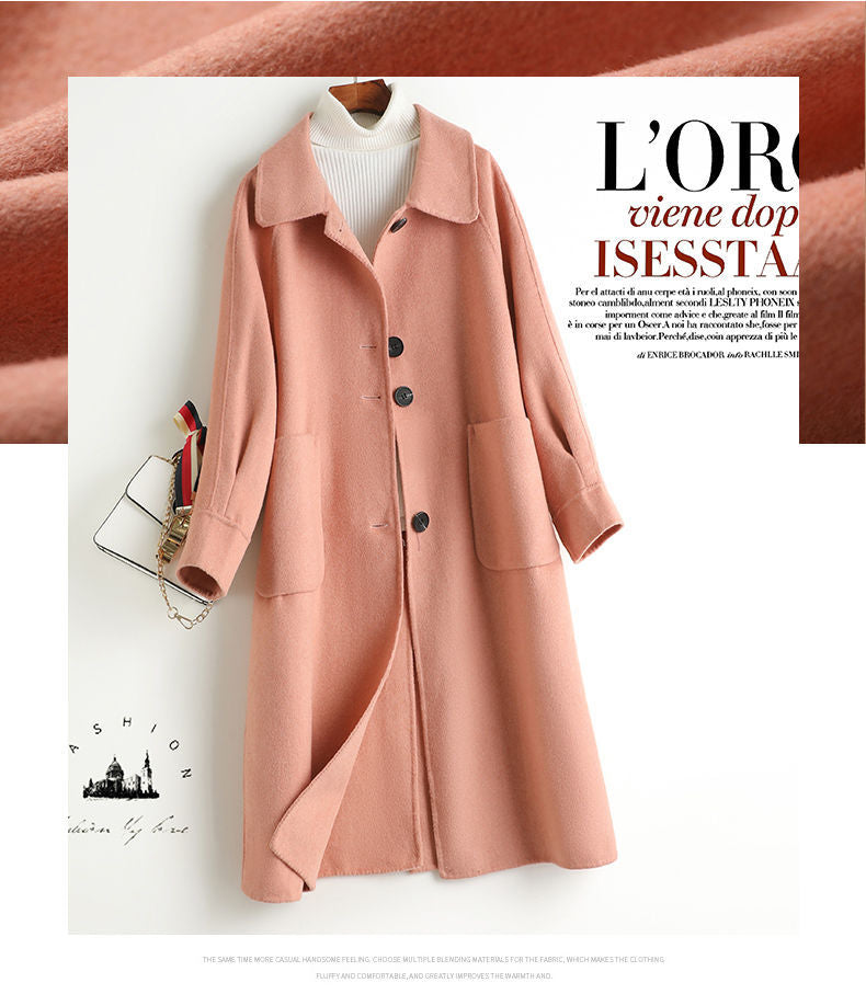 New Women's Long Woolen Coat in Single Row Design