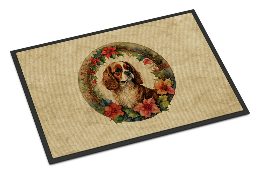 Cavalier Spaniel Christmas Flowers Doormat