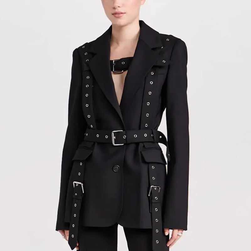 Fashionable Slimming Suit Coat with Rivet Buckle Design