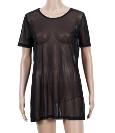 Sheer Short Sleeve Top, Solid Color T-Shirt, Black Dress | Streetwear