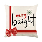 Linen Throw Pillow Case with Christmas Hat & Tree Print | Embroidered Cap