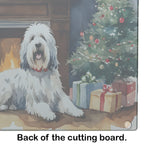 Old English Sheepdog Cozy Christmas Glass Cutting Board