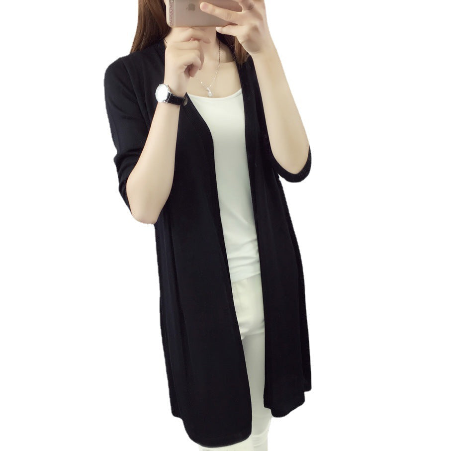 Mid-Length Knitted Sweater Cardigan with Scarf Shawl