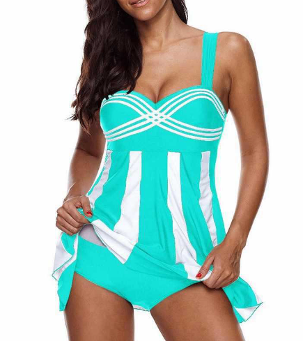 Plus Size Women's Striped Skirted Tankini Set