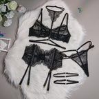 Lace and Fishbone Design 3-Piece Lingerie Set