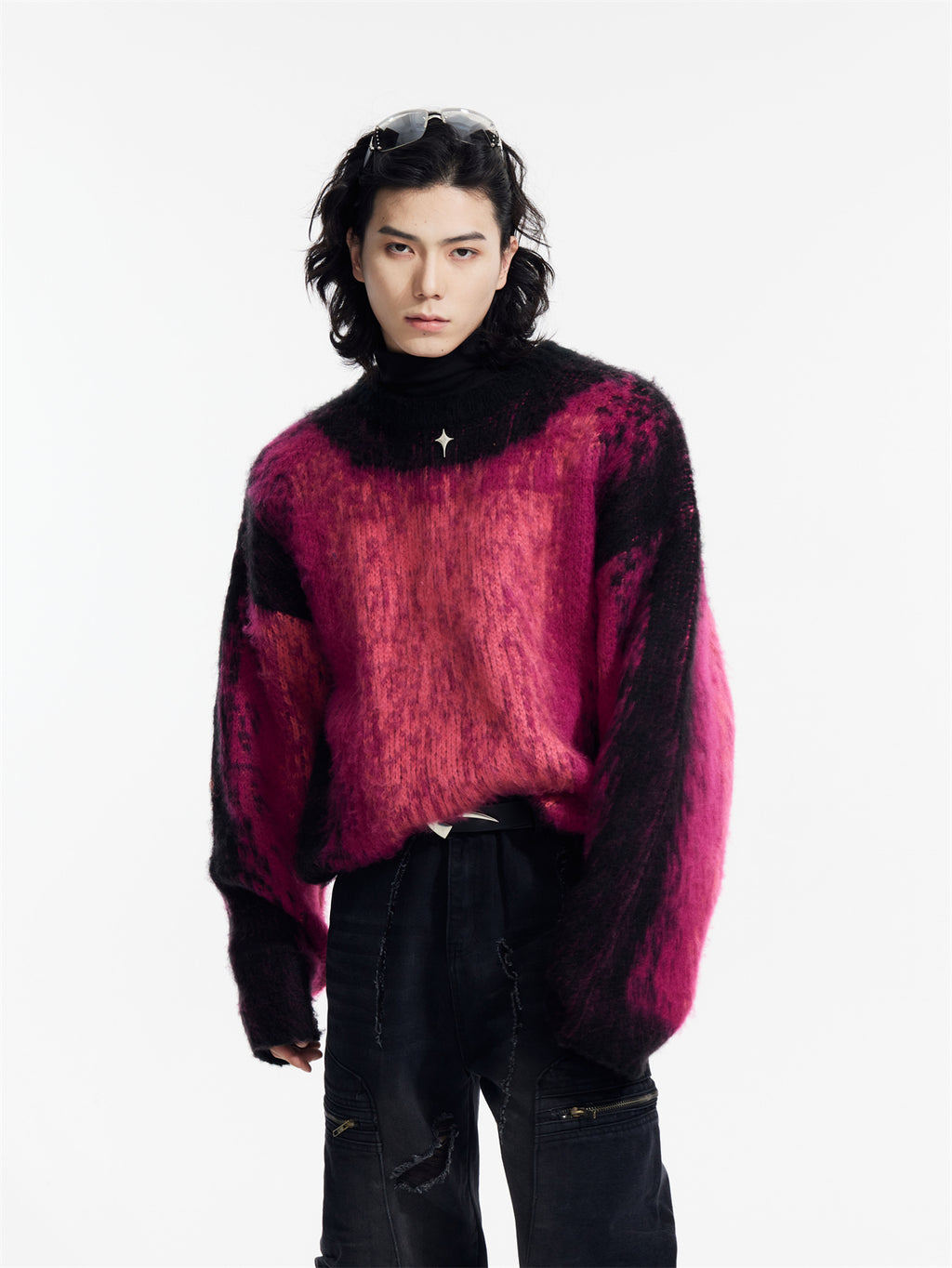 Gradient Design Warm Loose Round Neck Sweater Top