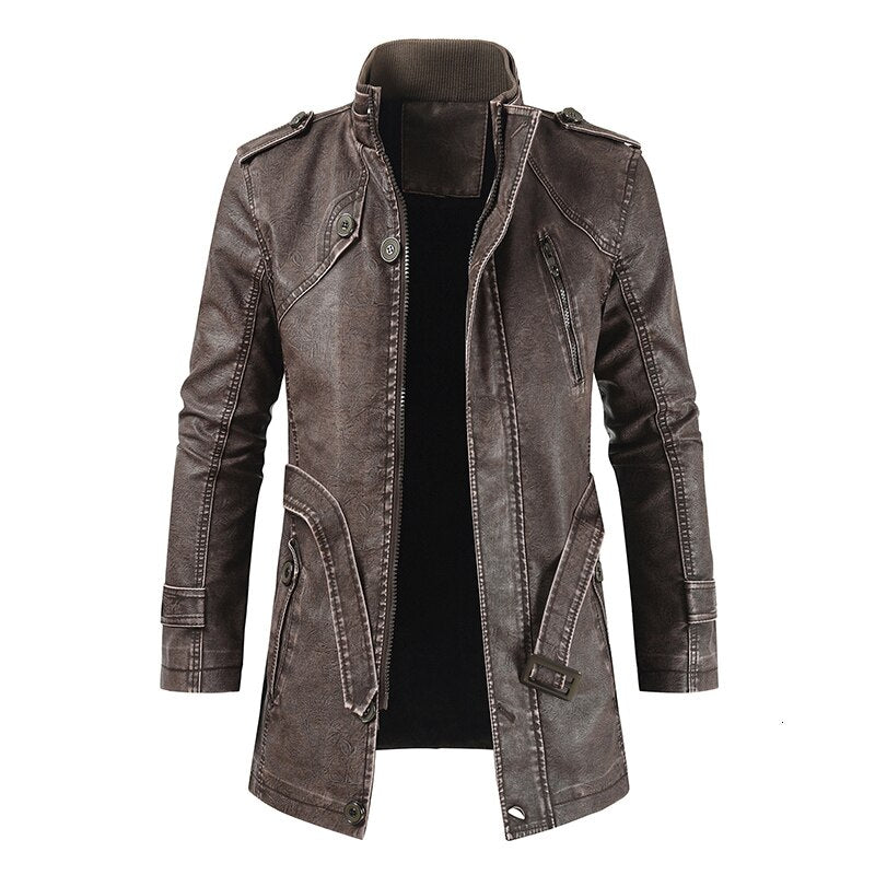 Trendy Slim-Fit Cold-Proof Leather Jacket for Men