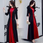Floral Round Neck Color Block H-Line Dress