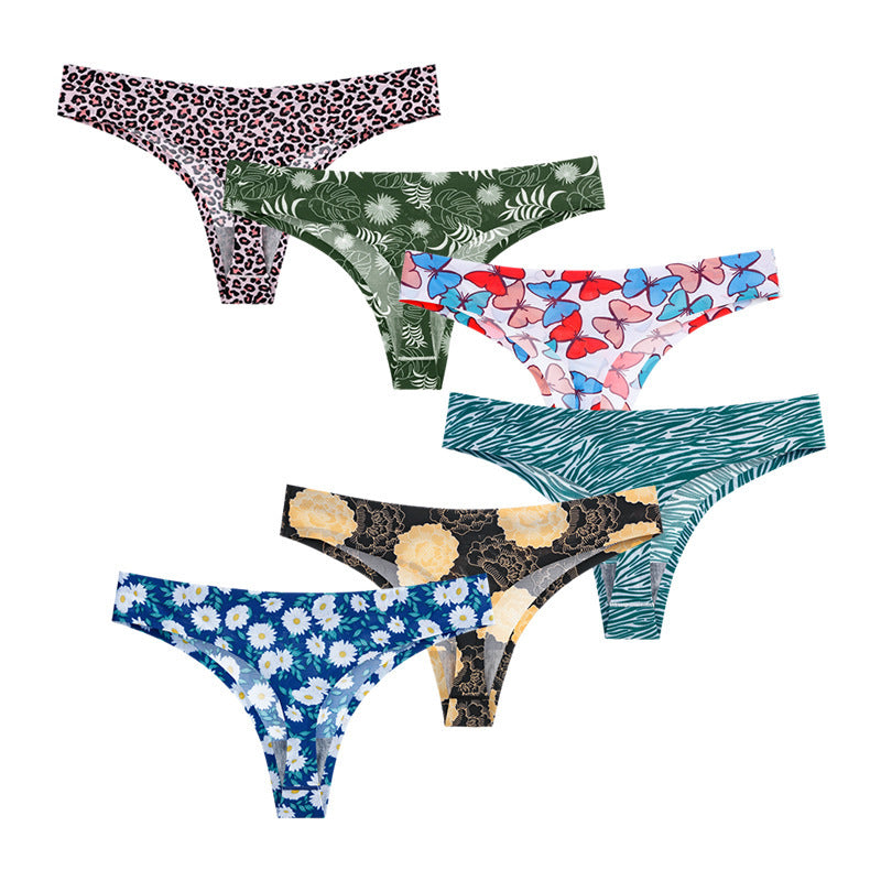 Plus Size Seamless Printed Low Waist T-Back Panties