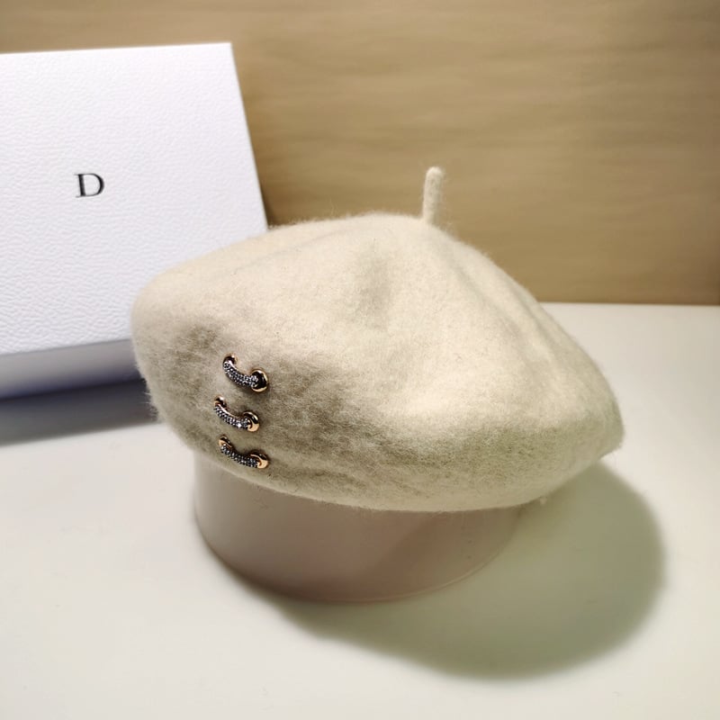 Japanese Rhinestone Wool Beret Hat for Women | Embroidered Cap