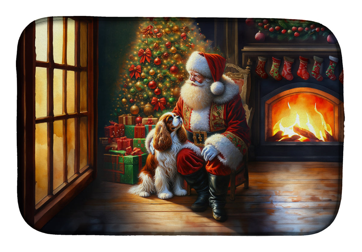 Cavalier Spaniel and Santa Claus Dish Drying Mat