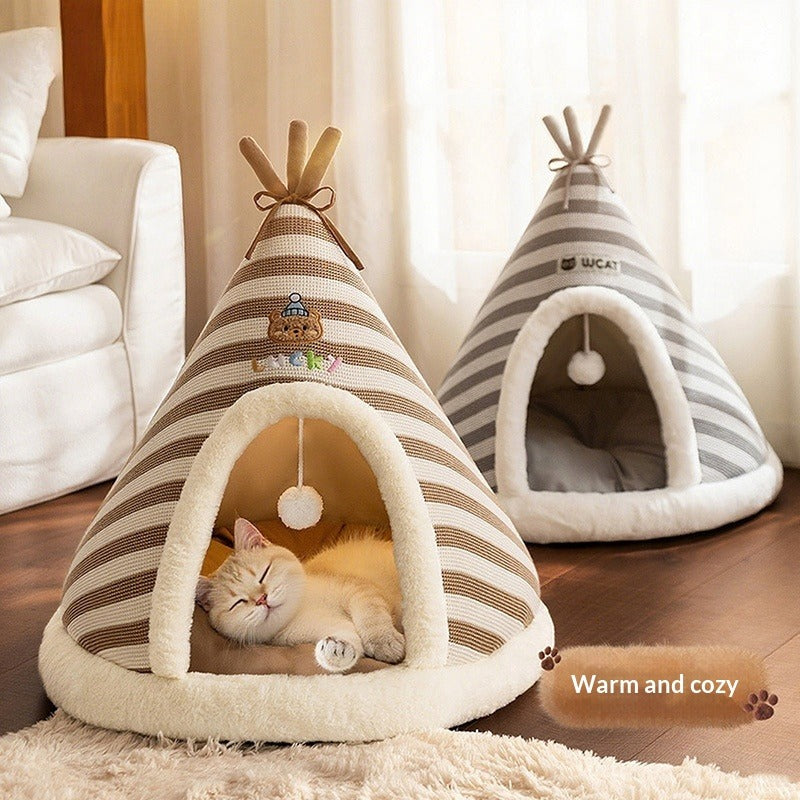 Knitted Round Warm Santa Pet Bed
