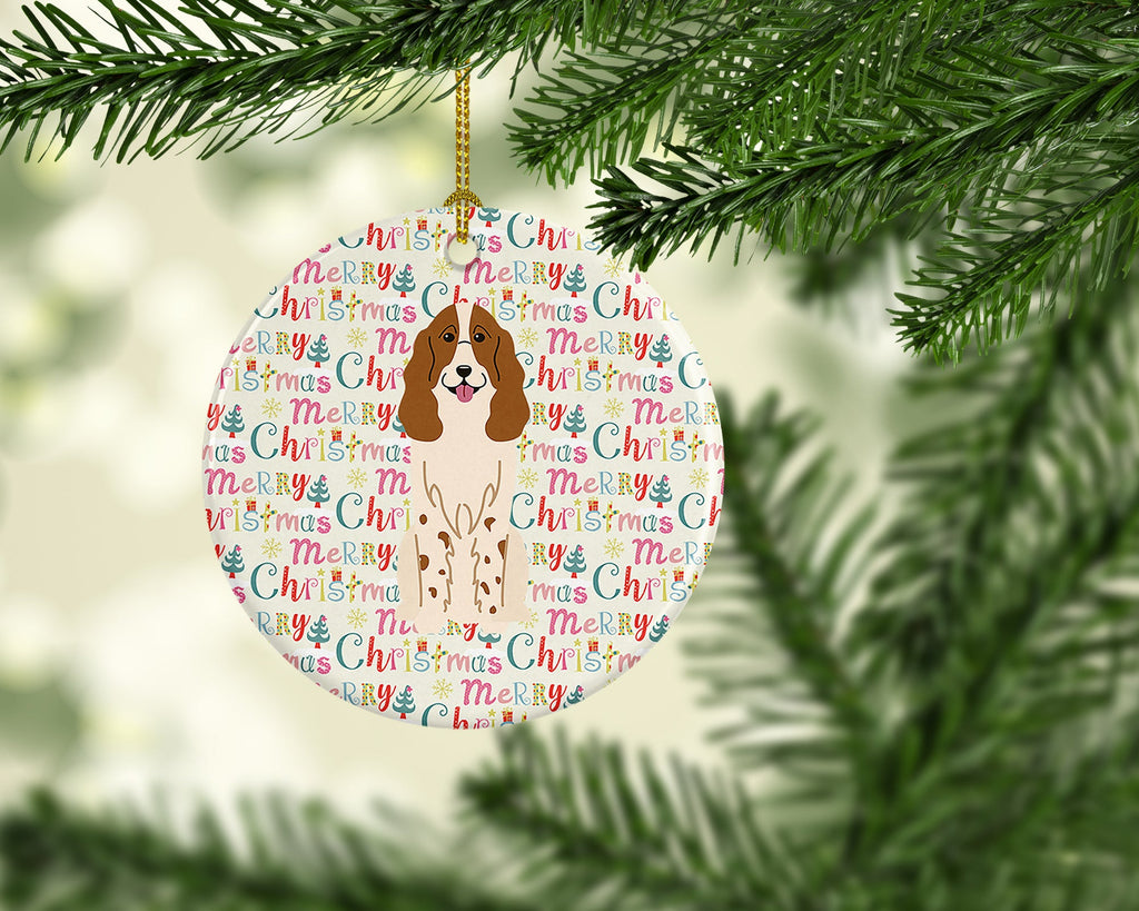 Merry Christmas Russian Spaniel Ceramic Ornament