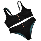 Women's Sexy Button-Up Solid Color Two-Piece Swimsuit