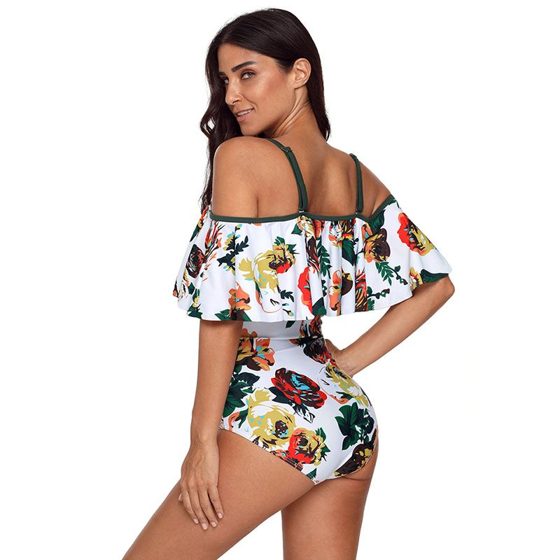 Leaf and Floral Bikini with Ruffle One-Piece Swimsuit