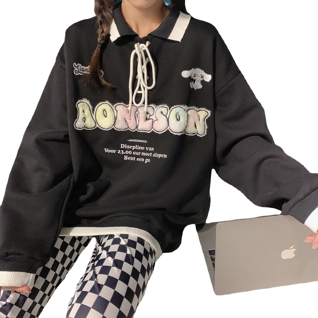 Fleece Top with Sense of Letters Print