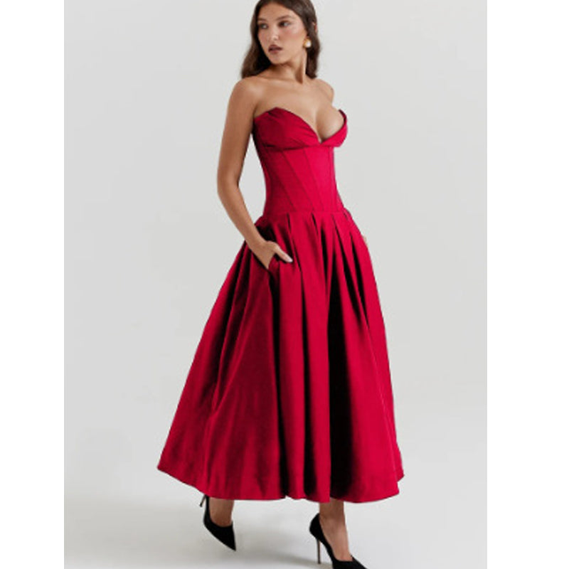 Backless Black Fishbone Corset Tube Top Dress