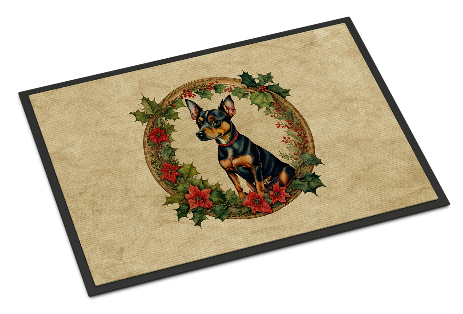 Miniature Pinscher Christmas Flowers Doormat