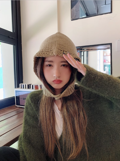 Hand-Knitted Lace-Up Solid Color Beanie Hat | Embroidered Cap