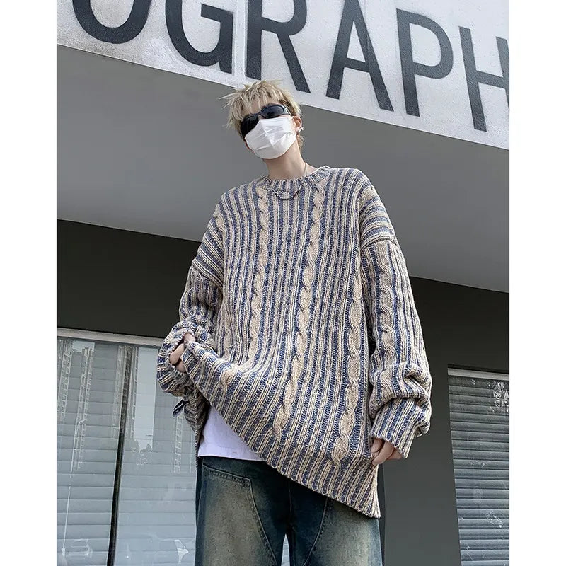 Striped Retro Round Neck Sweater