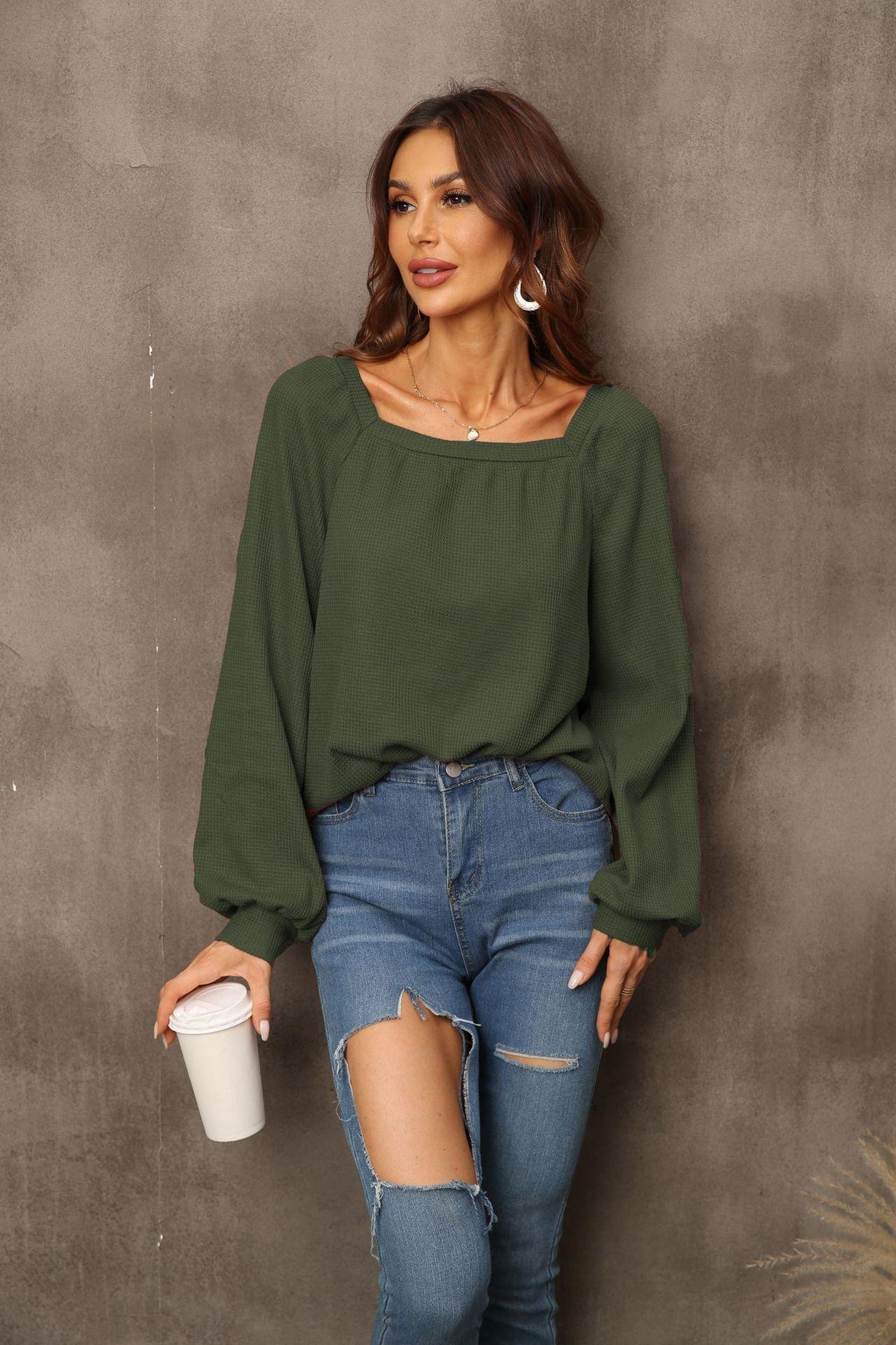 New Women's Square Neck Loose Pullover Shirt | Streetwear