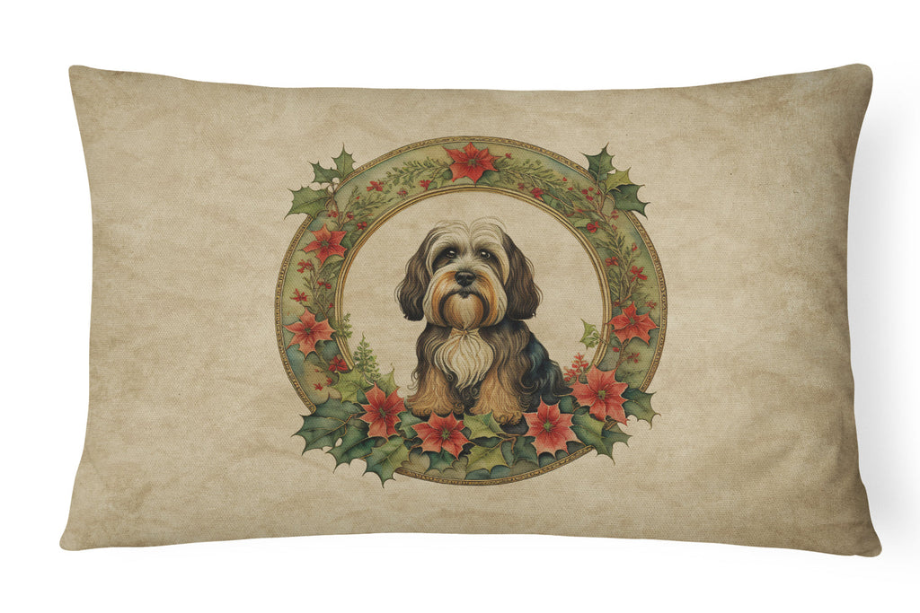Tibetan Terrier Christmas Flowers Throw Pillow