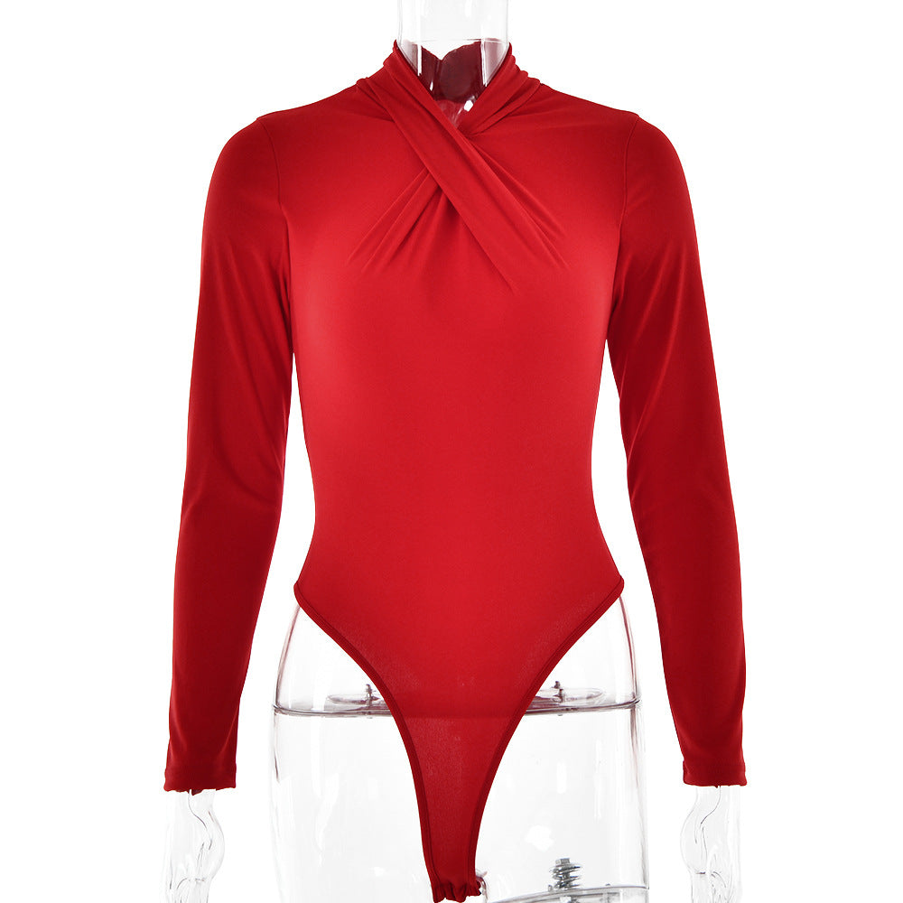 Trendy Cross-Front Long Sleeve Bodysuit for Women