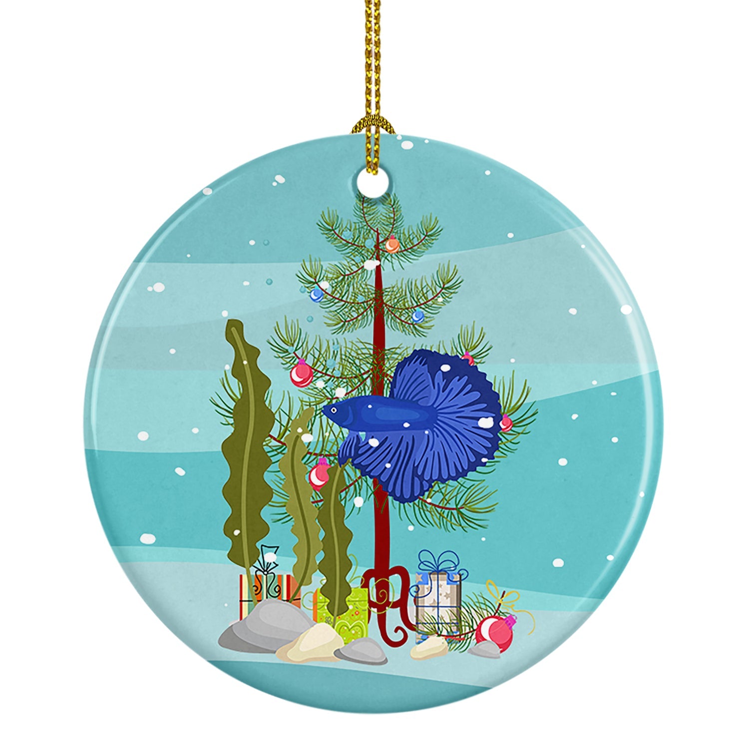 Delta Tail Betta Fish Merry Christmas Ceramic Ornament