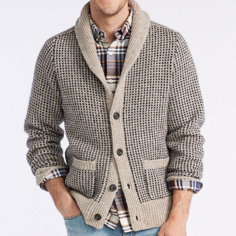 Men's Casual Jacquard Sweater with Lapel Cardigan