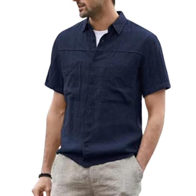 Men's Casual Short Sleeve Cardigan Shirt with Pockets