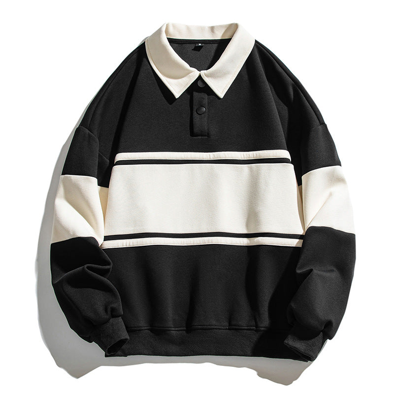 Men's Loose Color Block Lapel Sweater