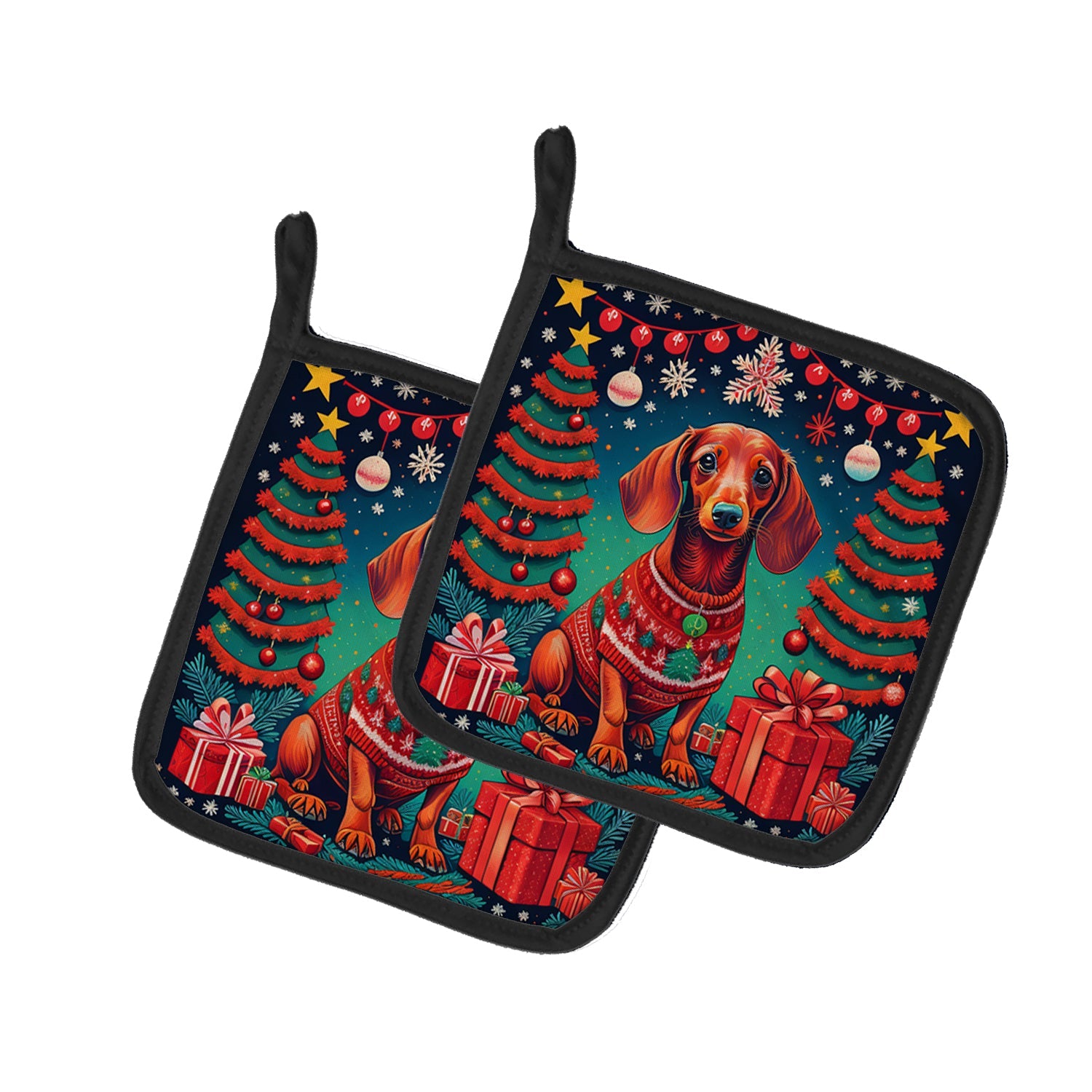 Dachshund Christmas Pair of Pot Holders
