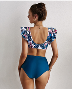 Floral Ruffle Trim Bikini Set