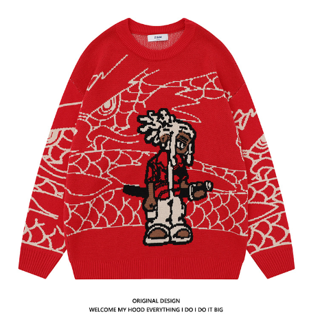 American Street Fashion Jacquard Round Neck Sweater