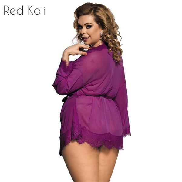 Plus Size Sexy Lace Lingerie with V-Neck Nightgown