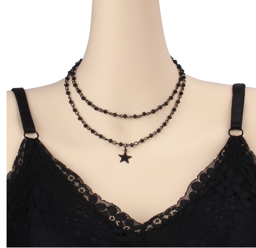Layered Beaded Star Choker Necklace