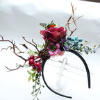 Exaggerated Christmas Antler Headband with Floral Accents