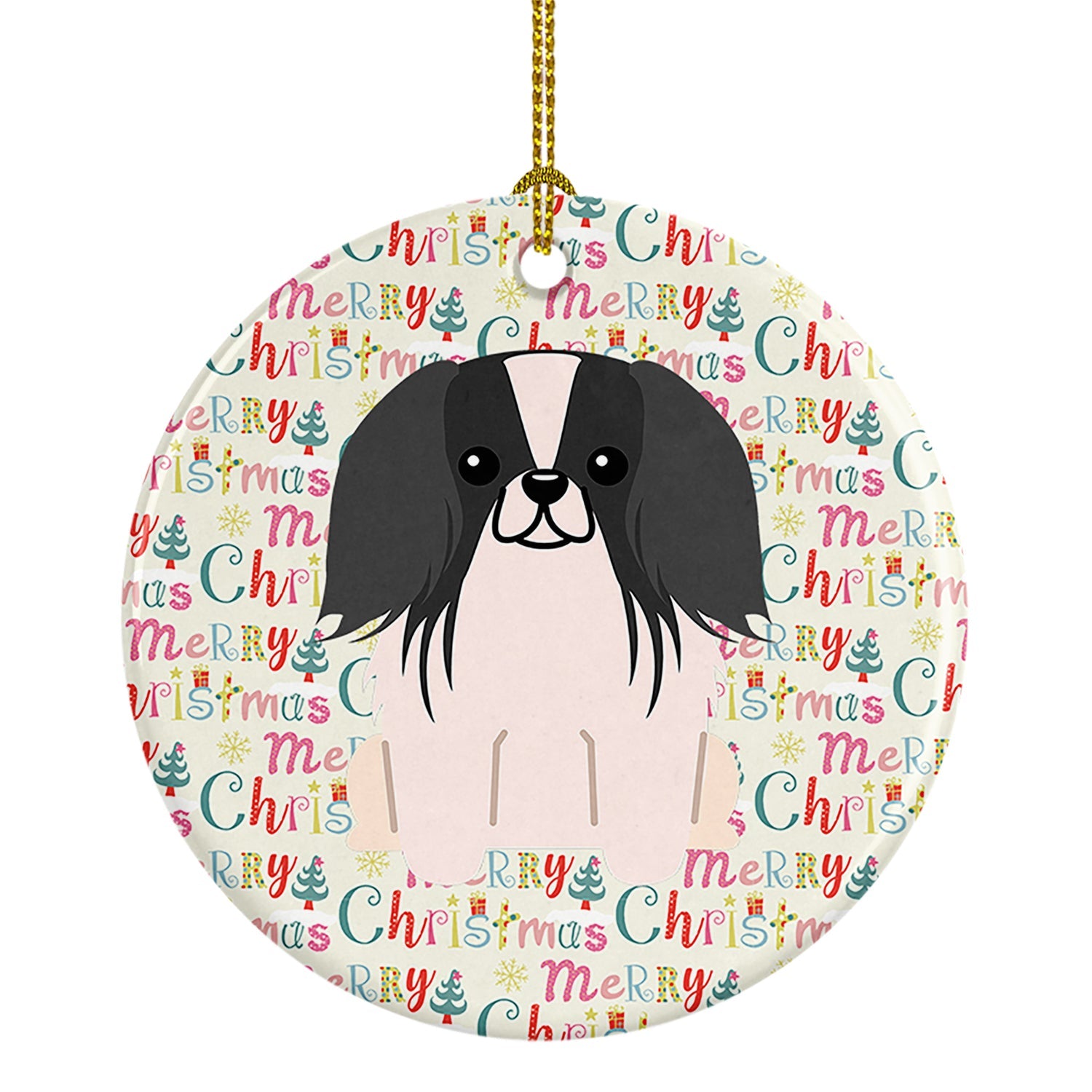 Merry Christmas Pekingese Black White Ceramic Ornament